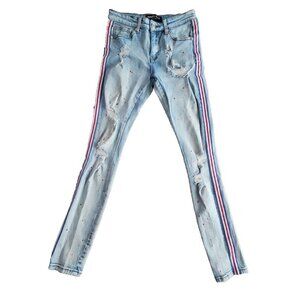 Trinity Kays Jeans Men's Size 28 (28x32) Kulture Stripes Paint Distressed Blue